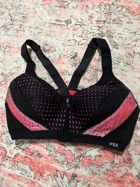 VSX Black and Pink Front-Zip High-Impact Sports Bra